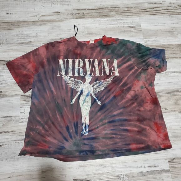 Nirvana Crop Top Reverse Tye Dye Size XL Hand Tye Dyed - Picture 1 of 3